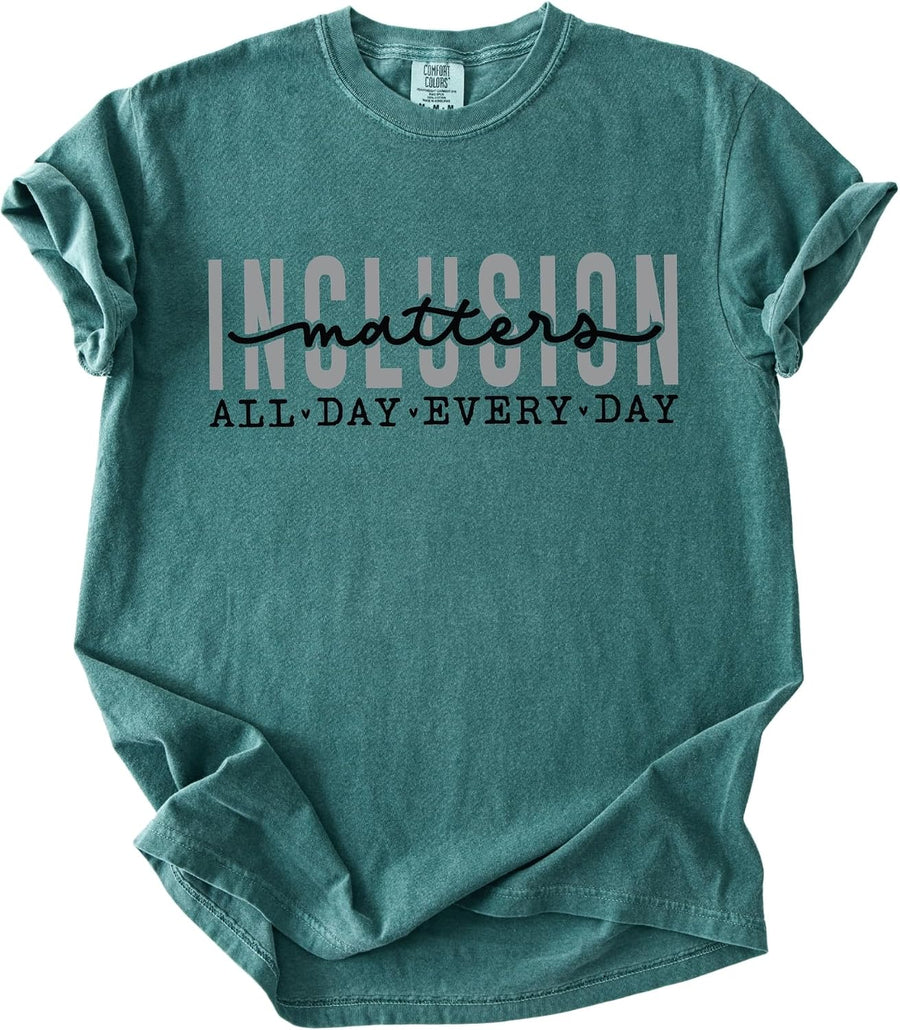 FITIN Inclusion Matters Garment-Dyed T-Shirt, Autism Awareness Graphic Tee, Inclusive Unisex Support T-Shirt - Blue Spruce