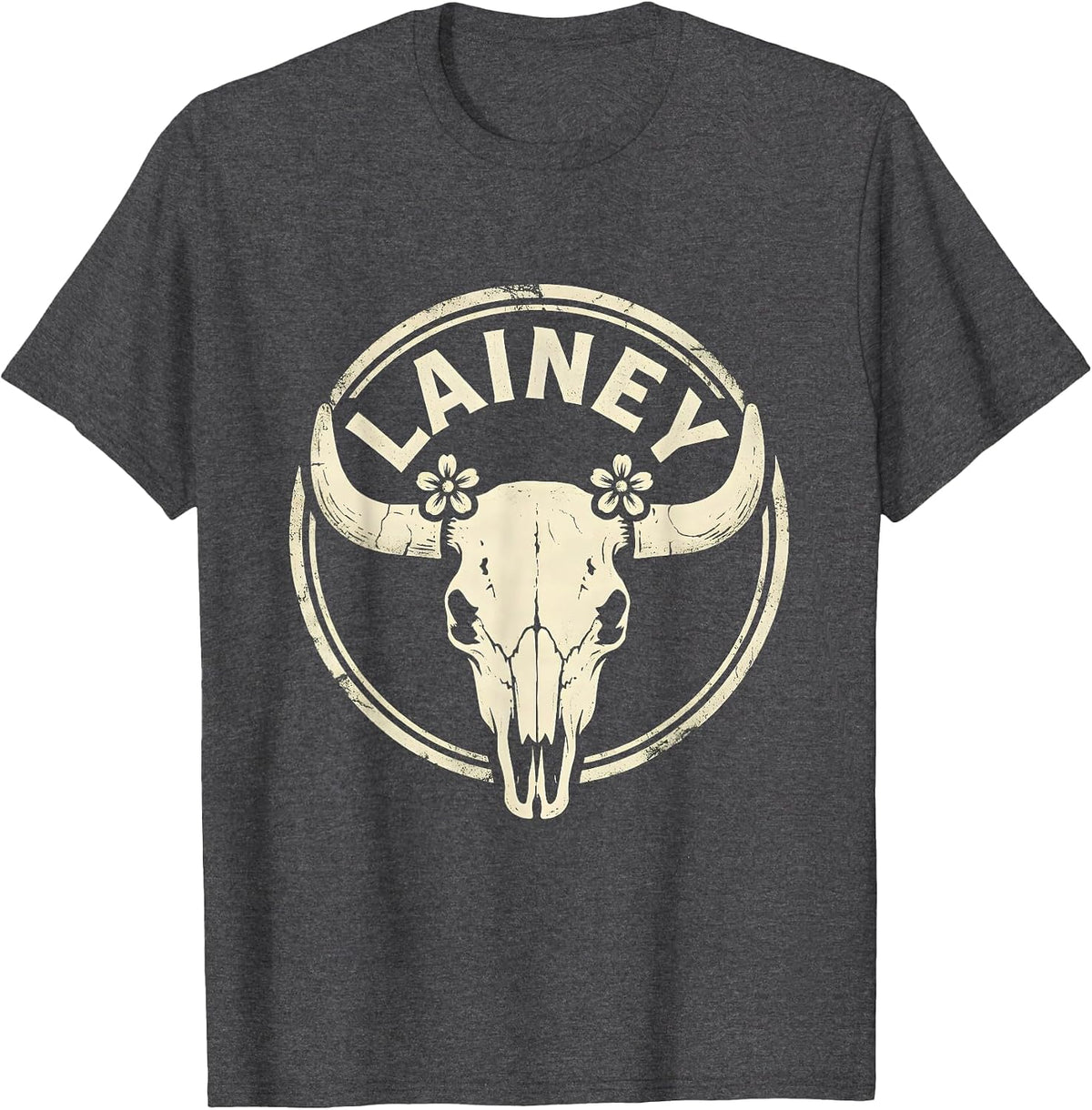 Lainey Boho Western Cowgirl Name Personalized Gift for Girls T-Shirt - Dark Heather Grey