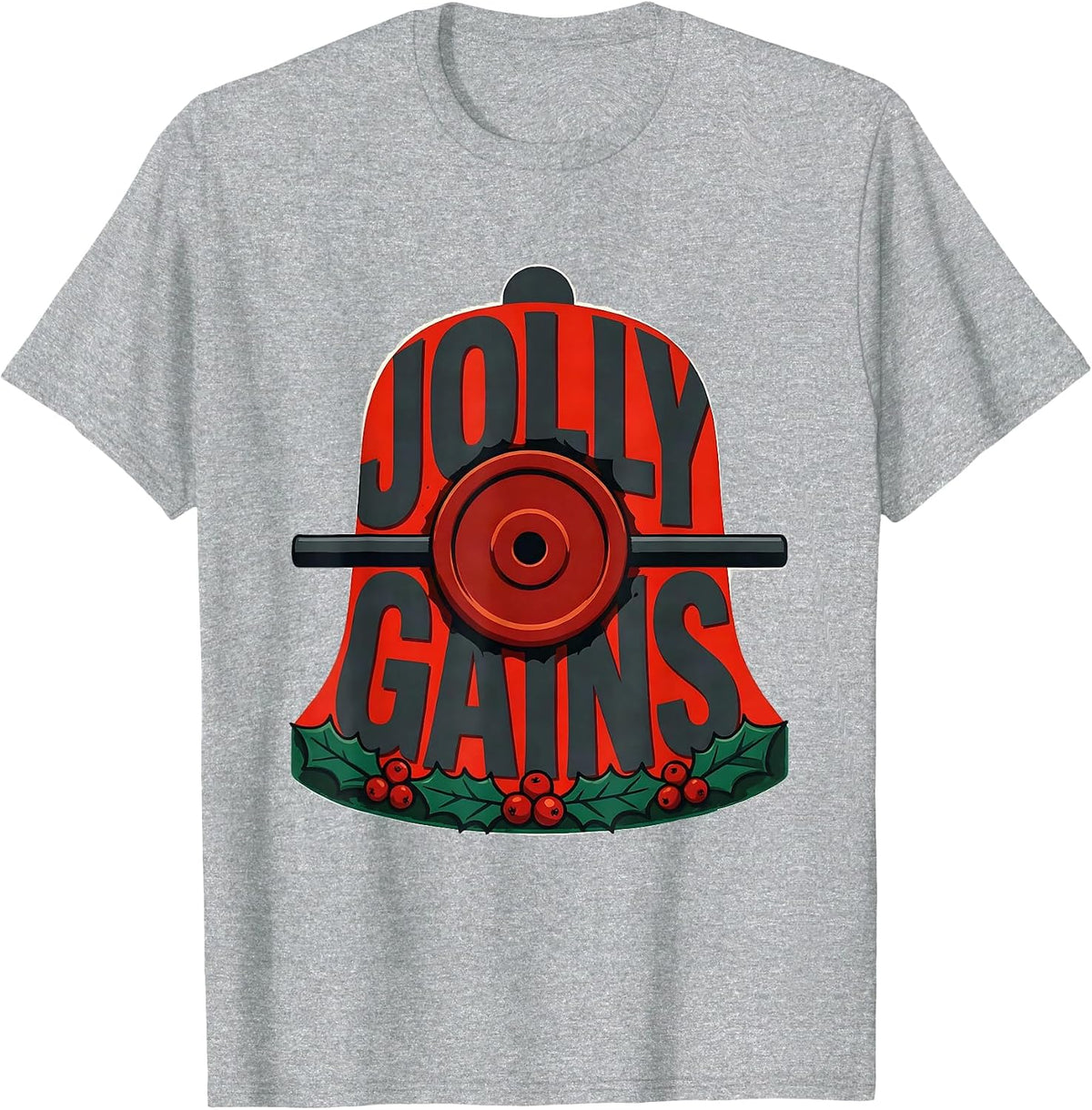Men's Jolly Gains Funny Christmas Gym Weightlifting Workout T-Shirt - Heather Grey
