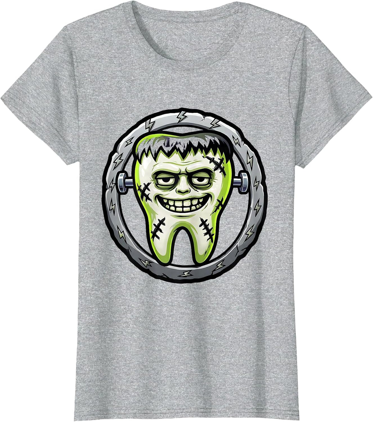 Frankenstein Tooth Halloween Dental Graphic T-Shirt - Heather Grey
