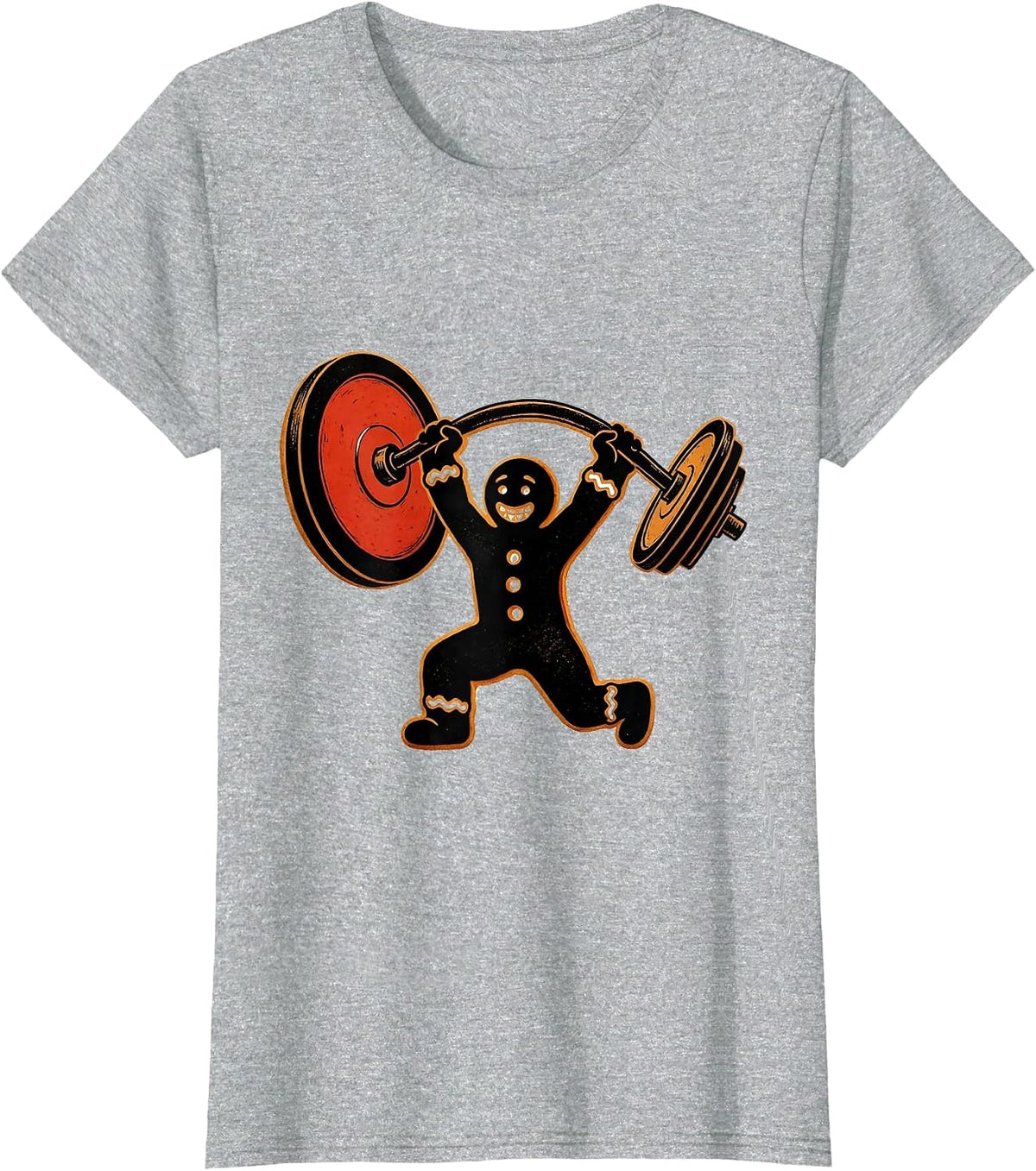 Women's Gingershred Stencil Gingerbread Weightlifting Christmas Gym T-Shirt - Heather Grey