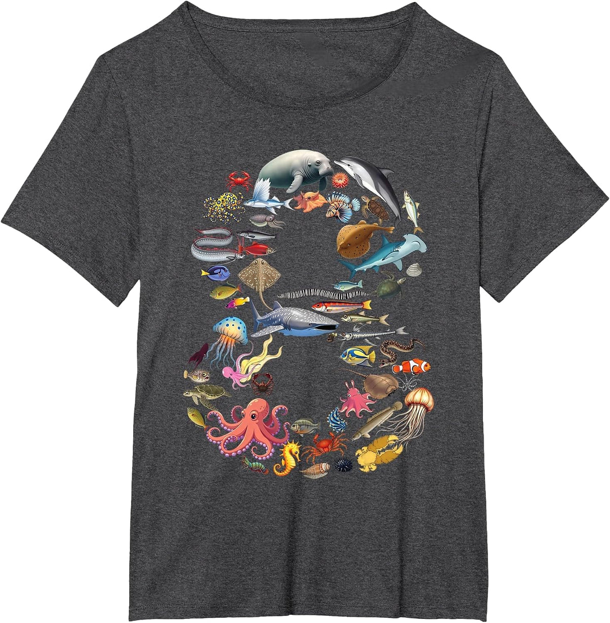 8 Years Old 8th Birthday Sea Ocean Animals Figures Number 8 T-Shirt - Dark Heather Grey