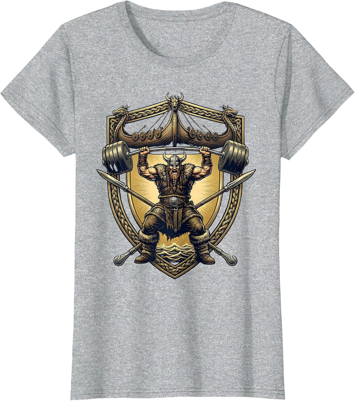 Women's Viking Warrior Deadlift Funny Gym Graphic T-Shirt - Heather Grey