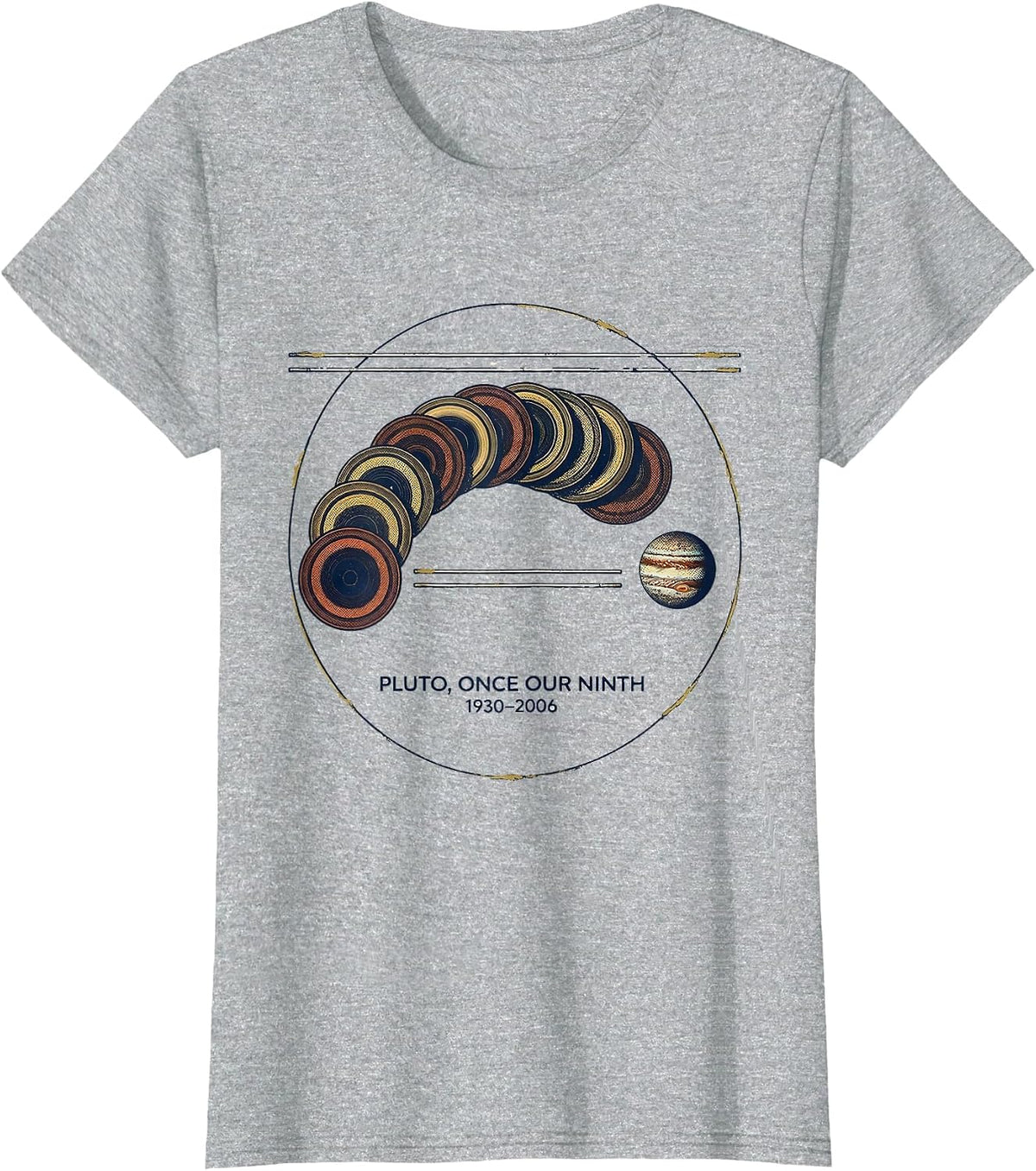 Women's Pluto, Once Our Ninth 1930–2006 Vintage Funny Space Science T-Shirt - Heather Grey