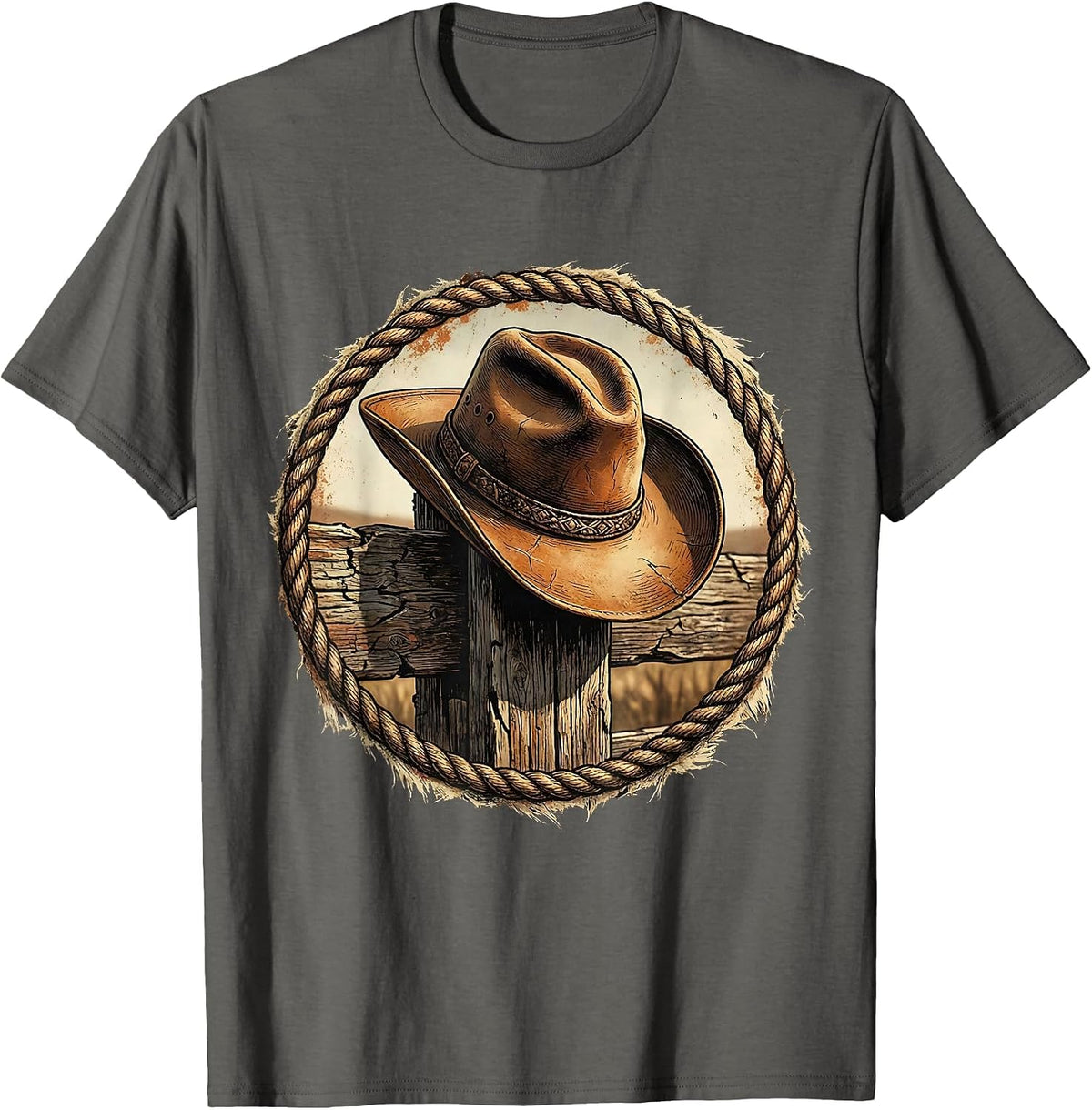 Cowgirl Hat on Wooden Post Rodeo Illustration T-Shirt - Asphalt Grey