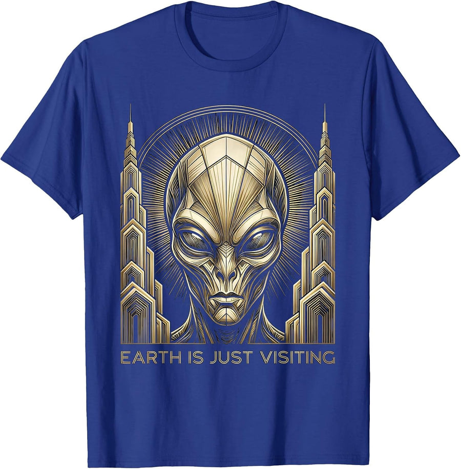 Earth Is Just Visiting Alien Space Design T-Shirt - Royal Blue