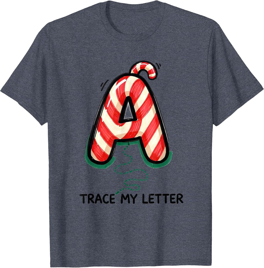 Trace My Letter Playful Teacher Alphabet Halloween Christmas T-Shirt - Heather Blue