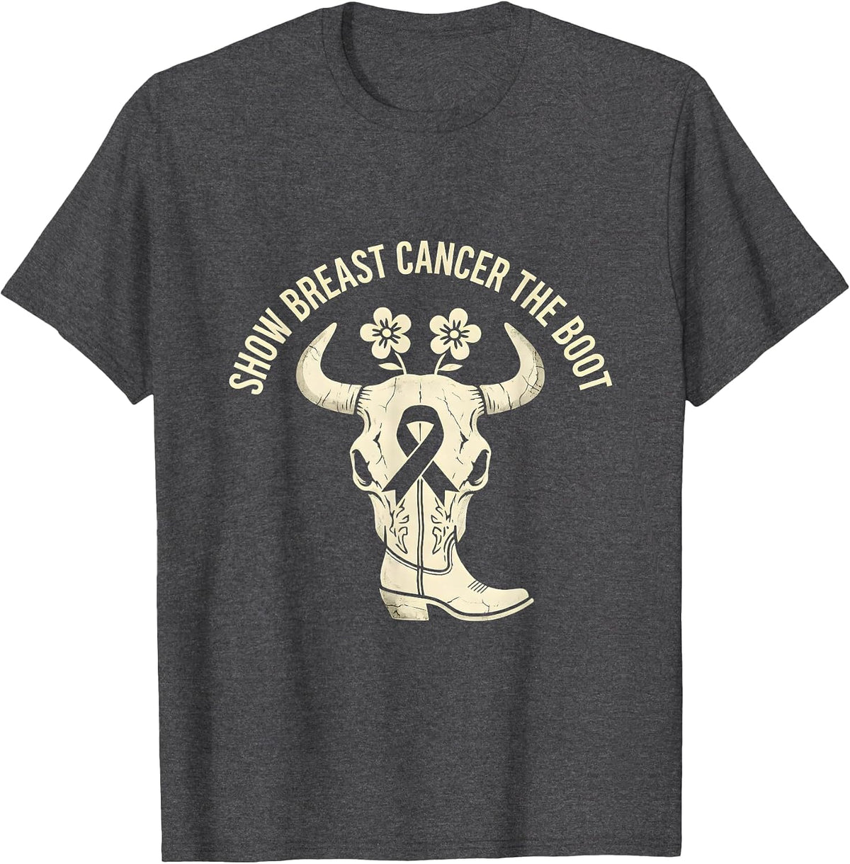 Men's Show Breast Cancer The Boot Boho Western Cowgirl Awareness T-Shirt - Dark Heather Grey