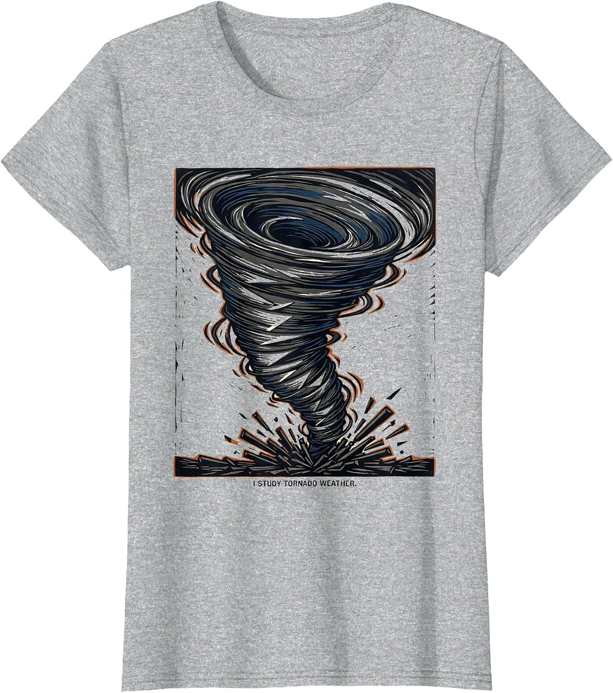Women's I Study Tornado Weather Linocut Meteorology Enthusiast Storm T-Shirt - Heather Grey