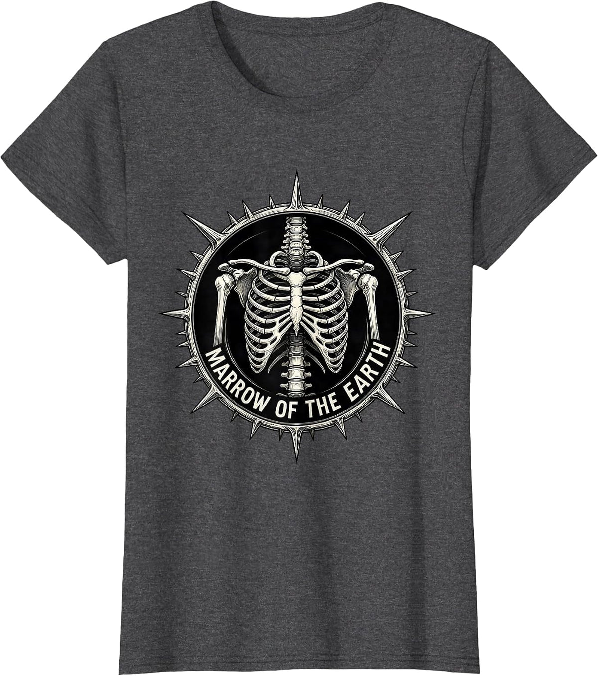Women's Skeleton Marrow of the Earth Dark Art Design T-Shirt - Dark Heather Grey