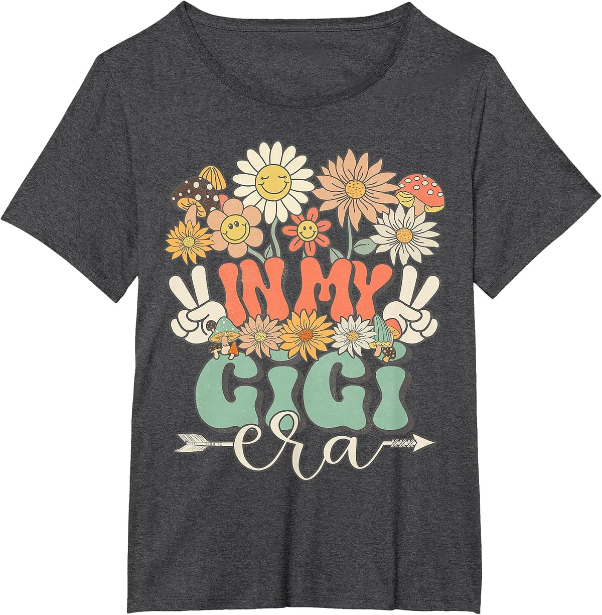 in My Gigi Era Floral Hippie Groovy Retro Matching Family T-Shirt - Dark Heather Grey