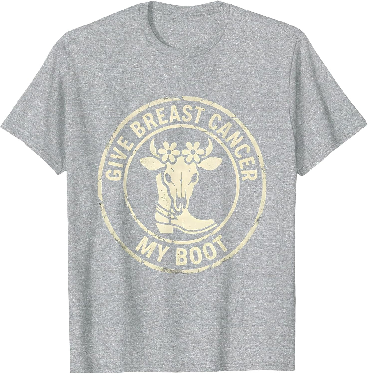 Men's Give Breast Cancer My Boot Boho Western Cowgirl Awareness T-Shirt - Heather Grey