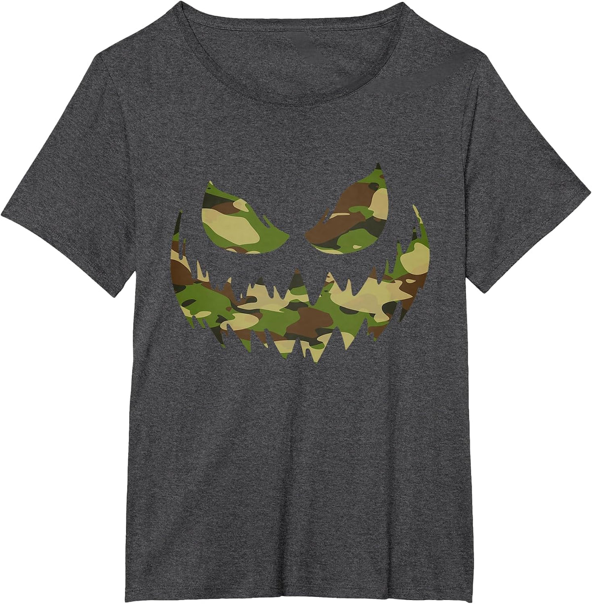Spooky Jack O Lantern face in Camouflage camo Halloween T-Shirt - Dark Heather Grey