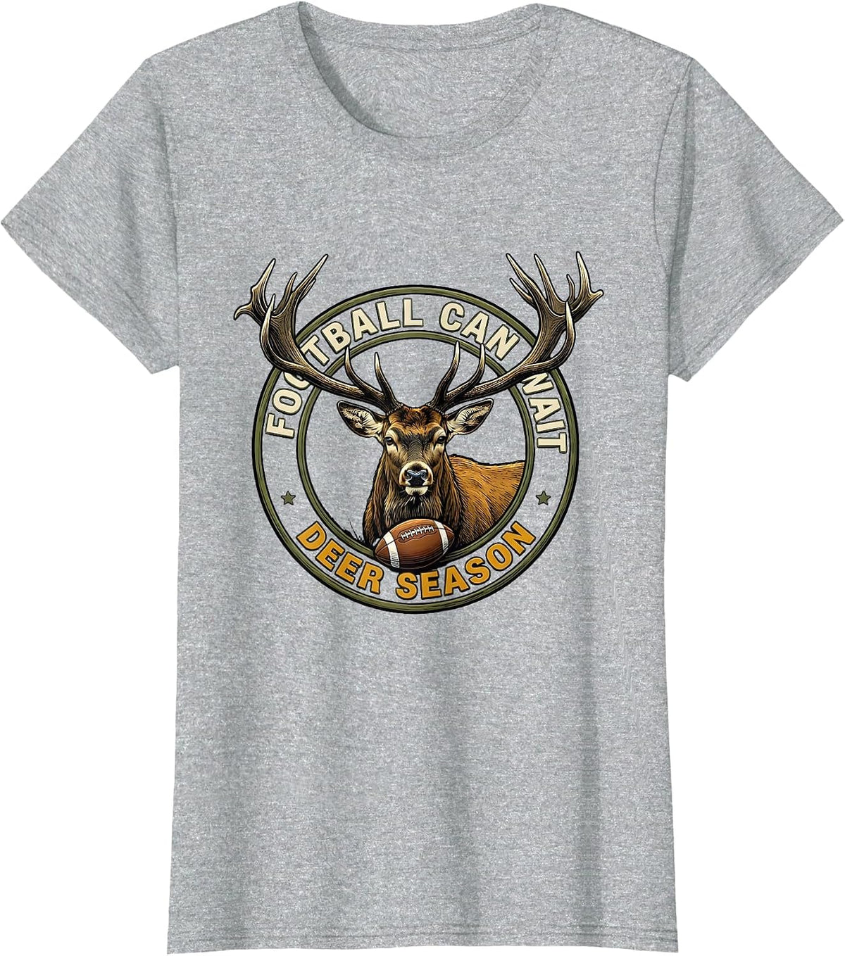 Football Can Wait Deer Season Funny Hunting Dad Humor T-Shirt - Heather Grey