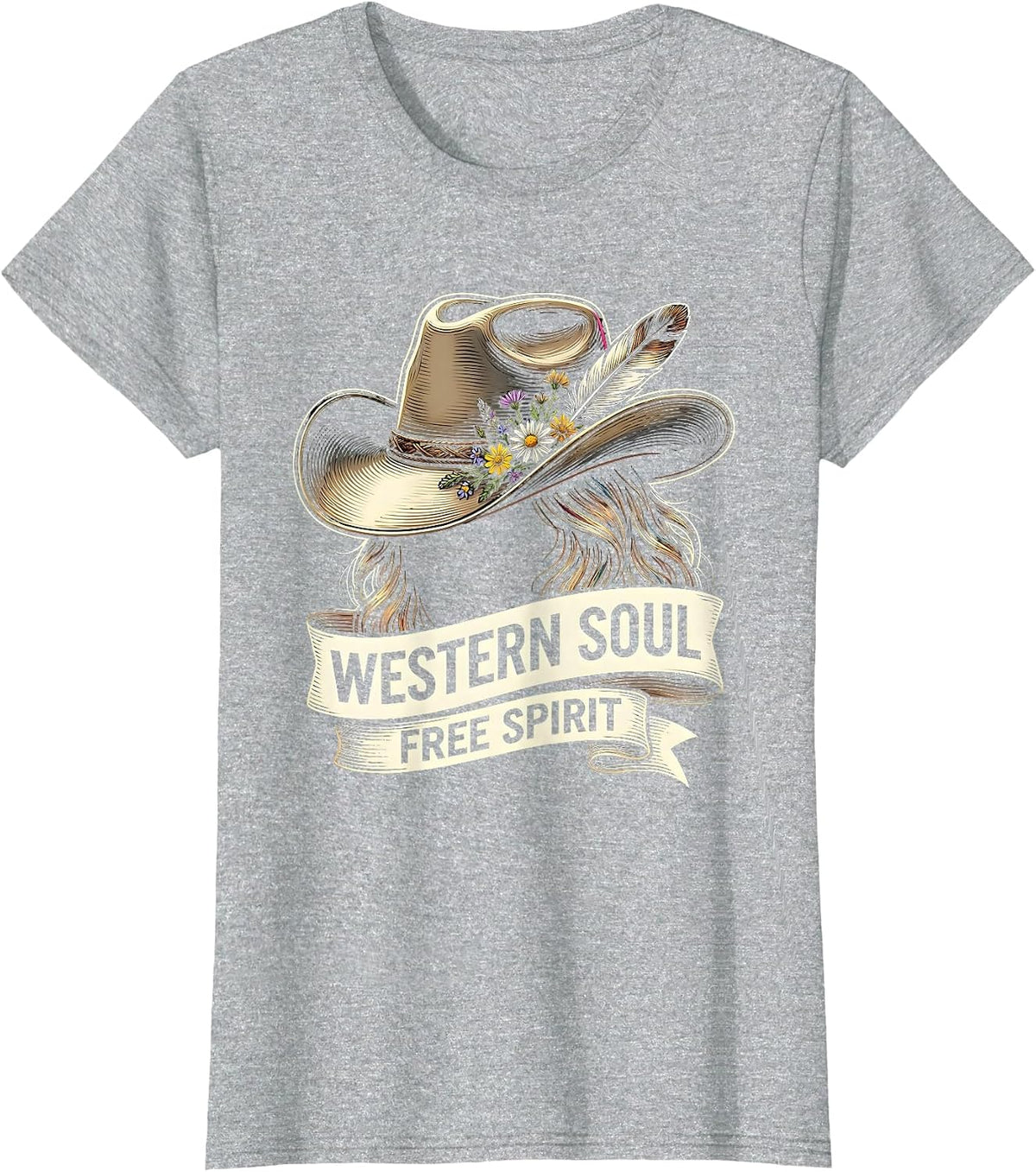 Western Soul Free Spirit Women's Boho Design T-Shirt - Heather Grey