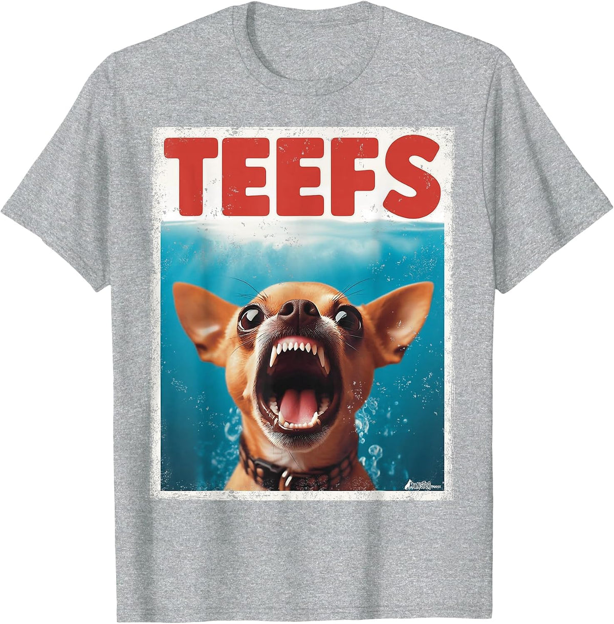 Funny Chihuahua Teefs Top, Teeth Chi Jowls Paws Dog Mom Dad T-Shirt - Heather Grey