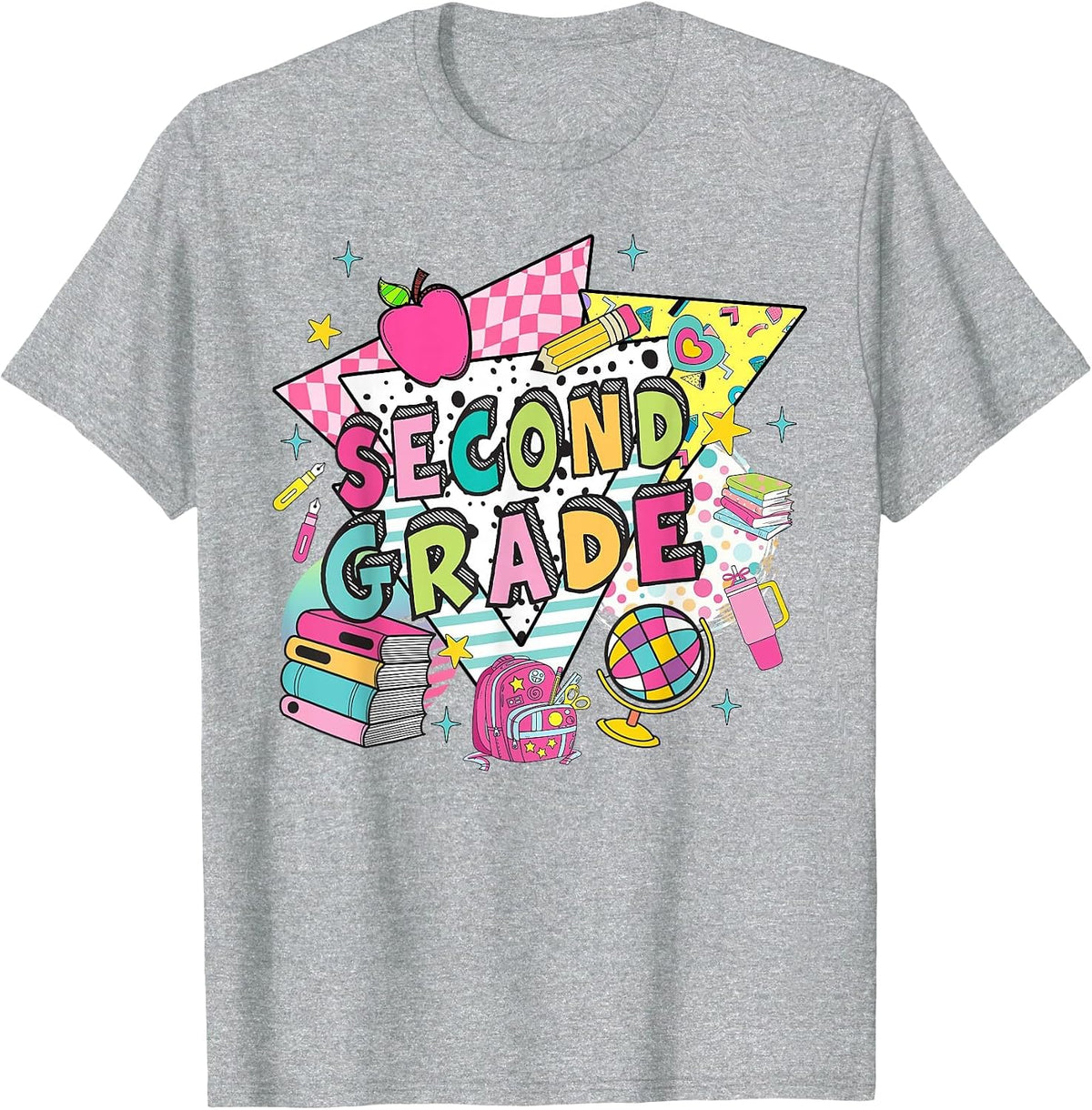 Second Grade Teachers Students Retro 90s Back to School T-Shirt - Heather Grey