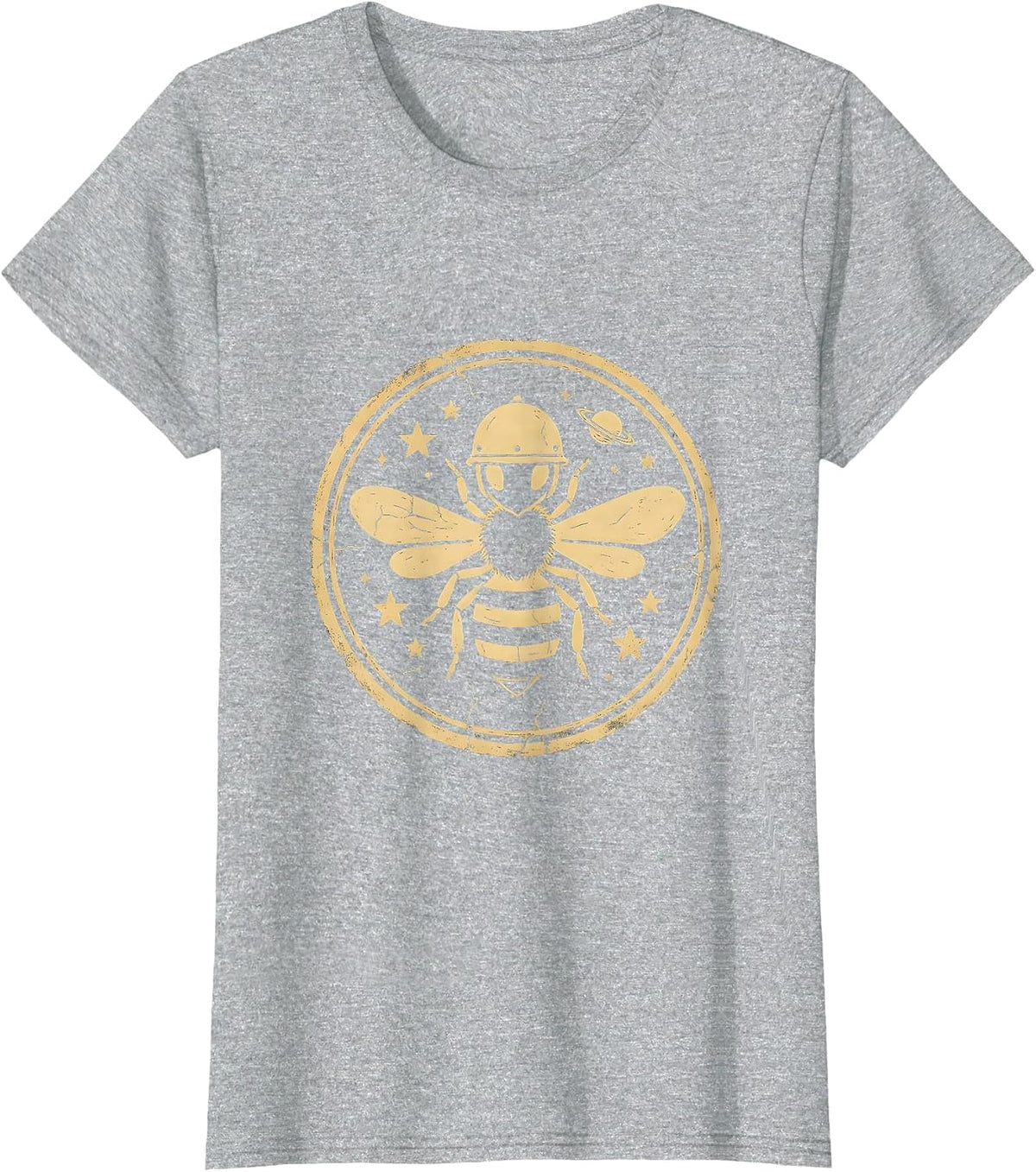 Bee Astronaut Floating in Outer Space Illustration T-Shirt - Heather Grey