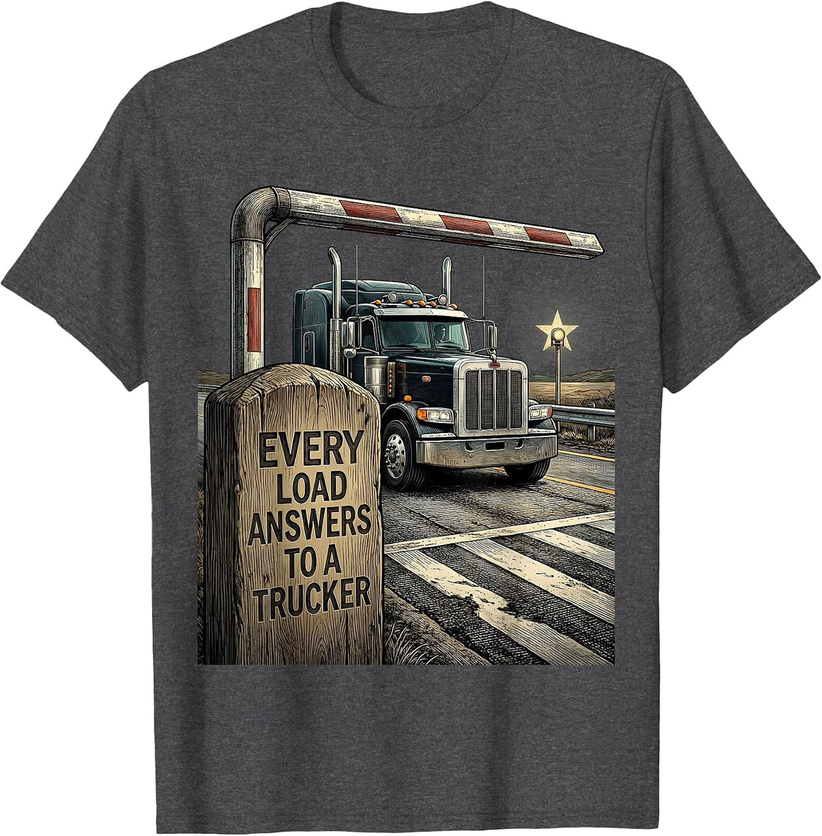 Men's Every Load Answers To A Trucker Patriotic American Flag Semi T-Shirt - Dark Heather Grey