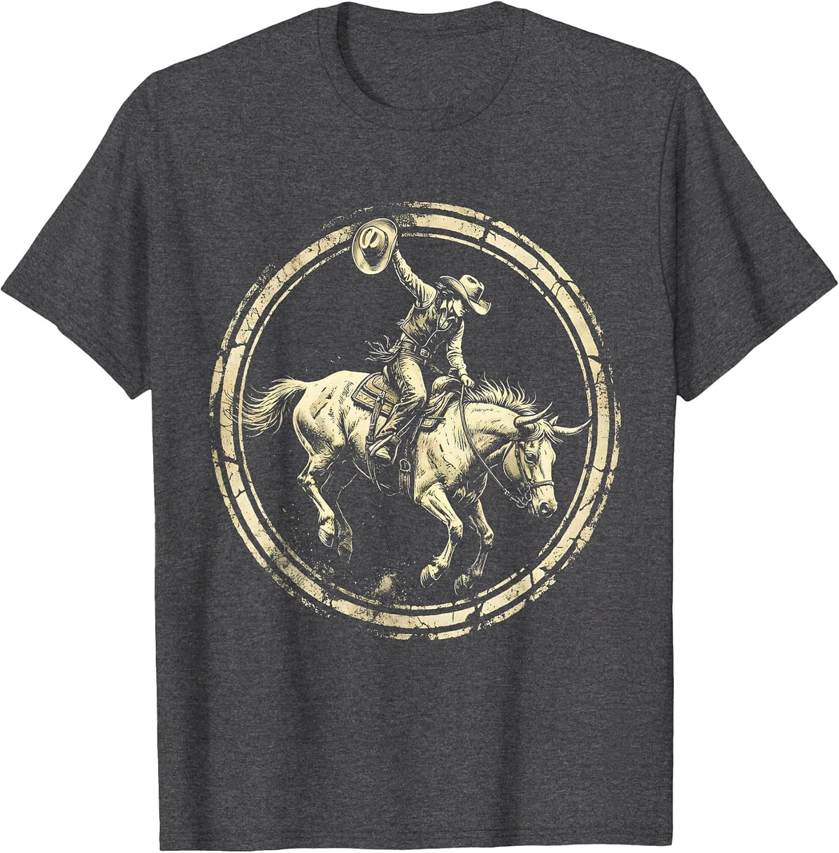 Cowgirl Bucking Bronco Rodeo Graphic Design T-Shirt - Dark Heather Grey