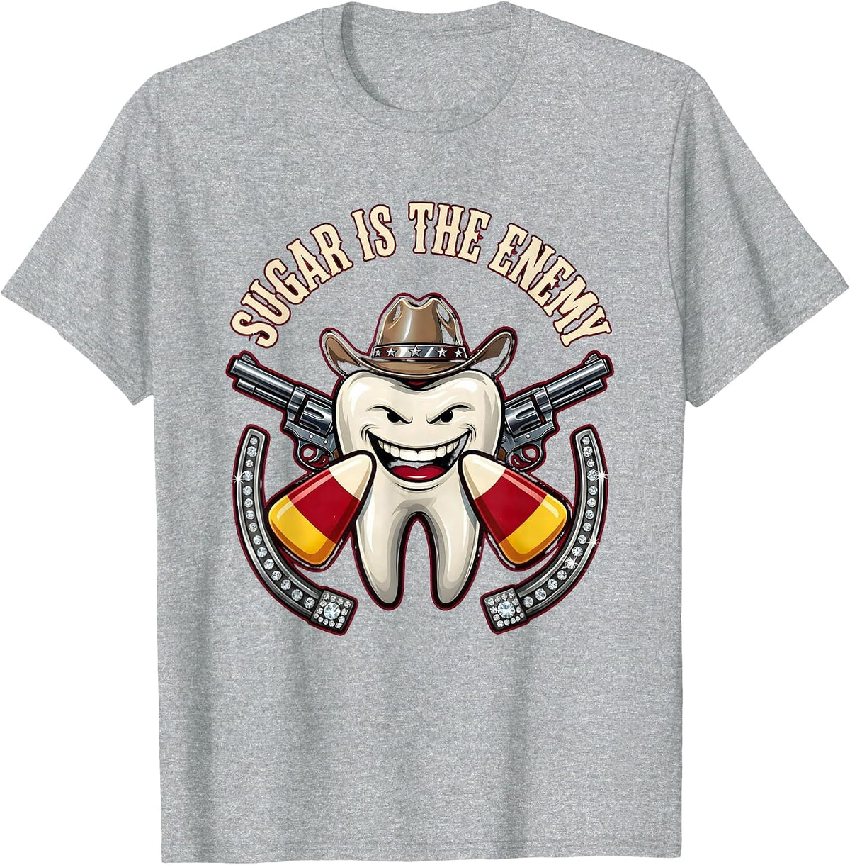 Men's Sugar Is The Enemy Dental Halloween Design T-Shirt - Heather Grey