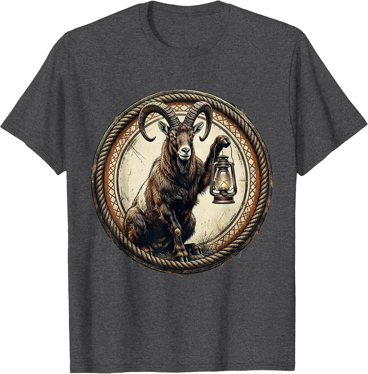 Men's Goat Standing on Hind Legs Holding a Lantern T-Shirt - Dark Heather Grey