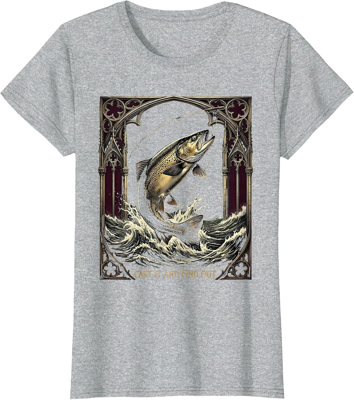 Women's Fish Around and Find Trout Funny Fishing Design T-Shirt - Heather Grey