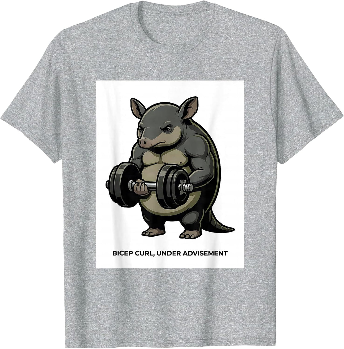 Men's Bicep Curl, Under Advisement Funny Gym Workout Weightlifting T-Shirt - Heather Grey