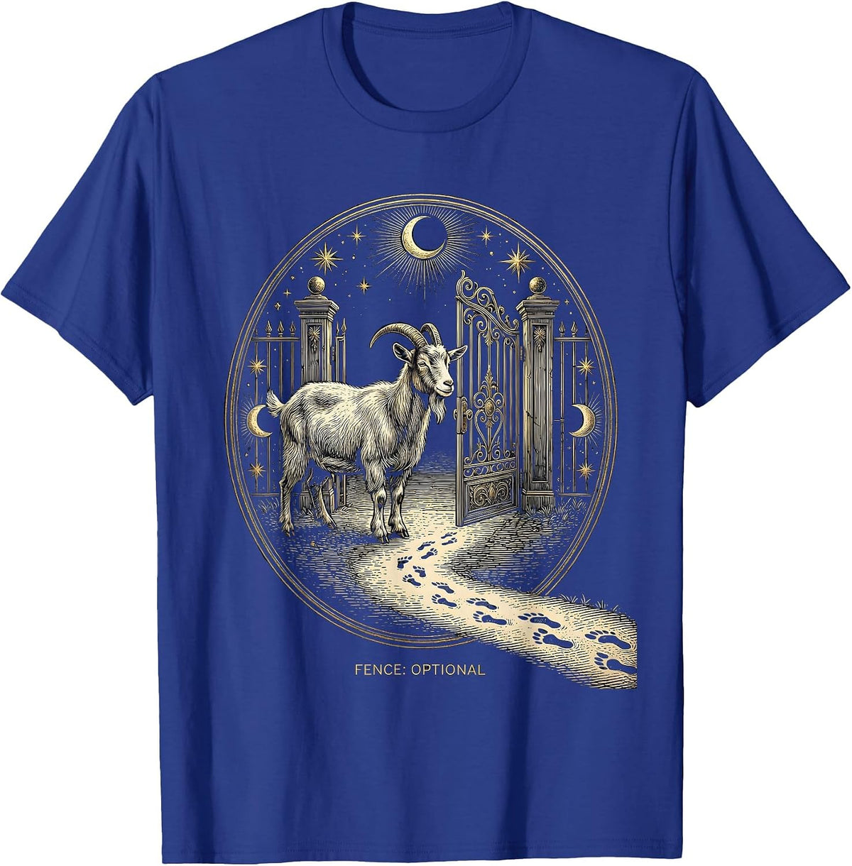 Fence Optional Mystic Celestial Goat Owner Farmer Humor T-Shirt - Royal Blue