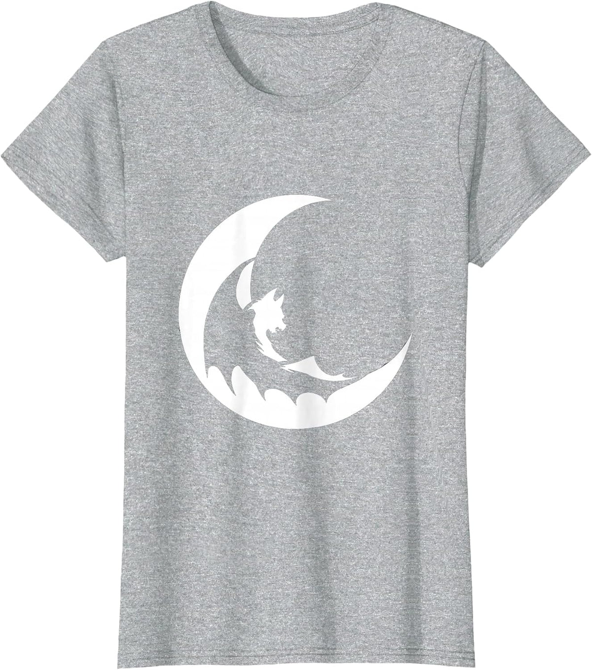 Bat Coiled Around Crescent Moon Graphic T-Shirt - Heather Grey
