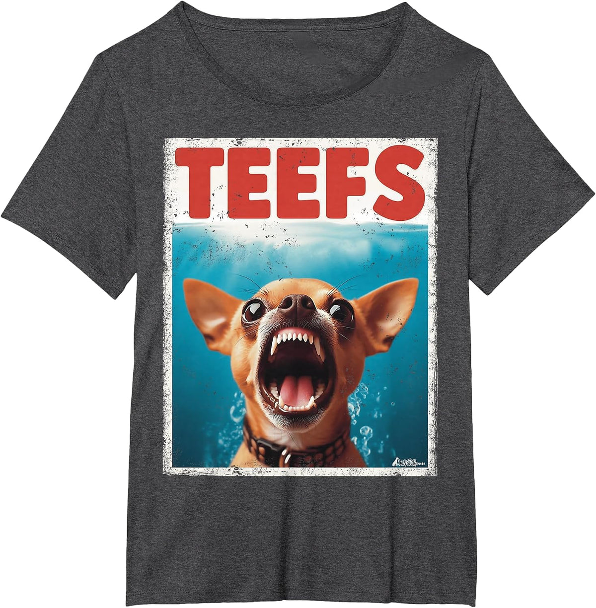 Funny Chihuahua Teefs Top, Teeth Chi Jowls Paws Dog Mom Dad T-Shirt - Dark Heather Grey