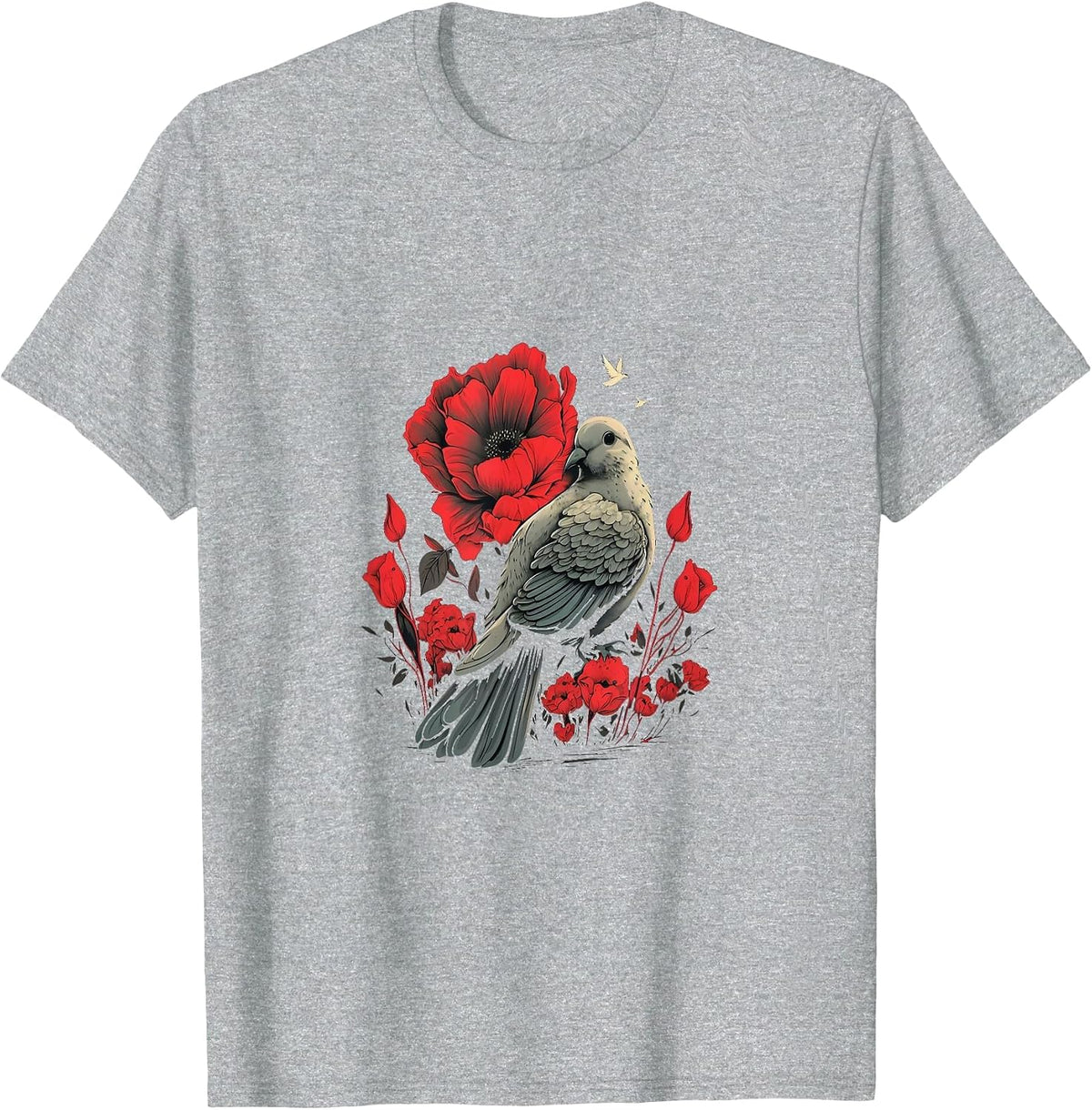 Memorial Day Red Poppy Flower Dove USA Flag 4th of July T-Shirt - Heather Grey