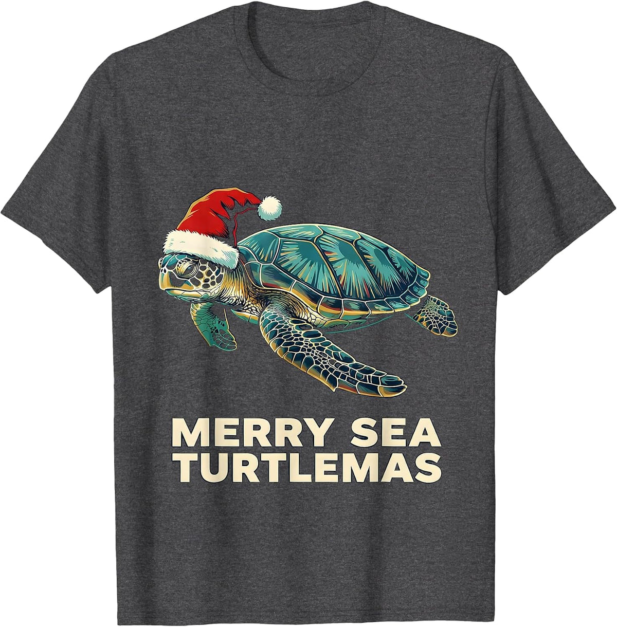 Merry Sea Turtlemas Whimsical Sea Turtle Lover Christmas T-Shirt - Dark Heather Grey