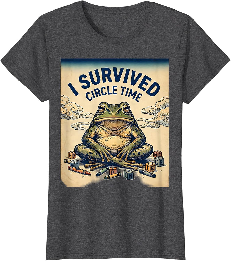 Women's I Survived Circle Time Preschool Teacher Design T-Shirt - Dark Heather Grey