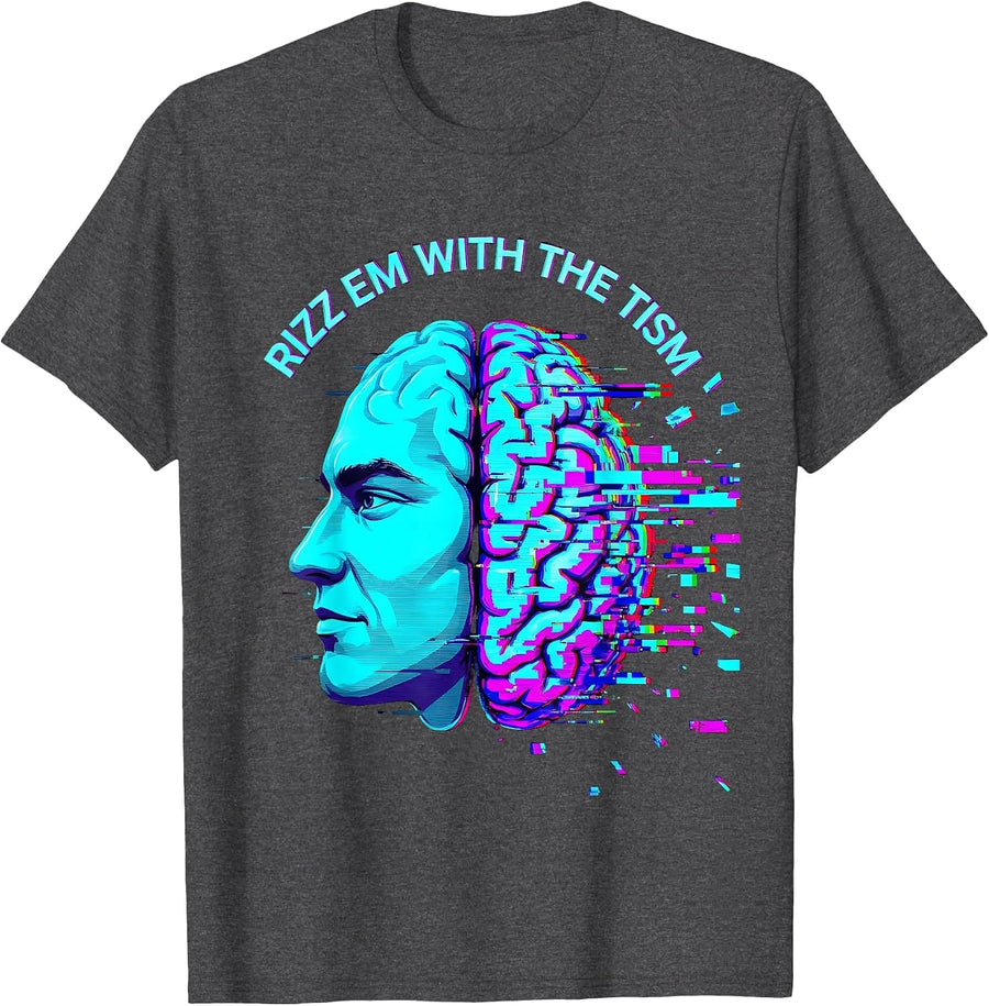 Men's Rizz Em With The Tism Autism Awareness Design T-Shirt - Dark Heather Grey