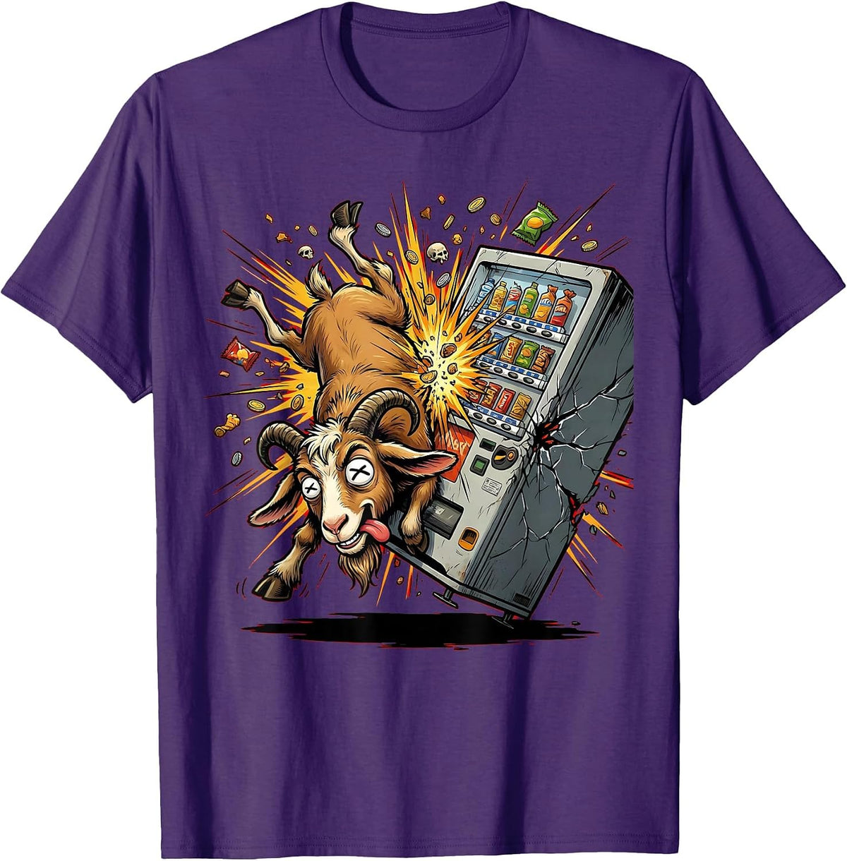 Men's Goat Headbutting Vending Machine Funny Graphic T-Shirt - Purple