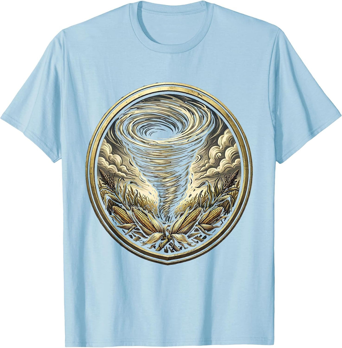 Men's Tornado Cornfield Illustration Graphic Design T-Shirt - Baby Blue