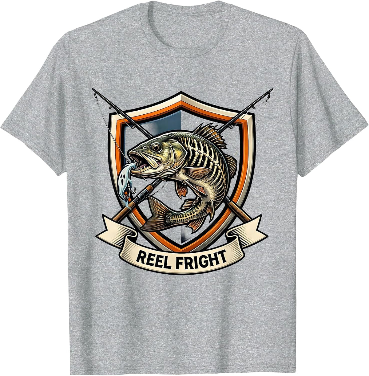 Men's Reel Fright Emblem Halloween Fishing Ghost Trout Men Boys T-Shirt - Heather Grey