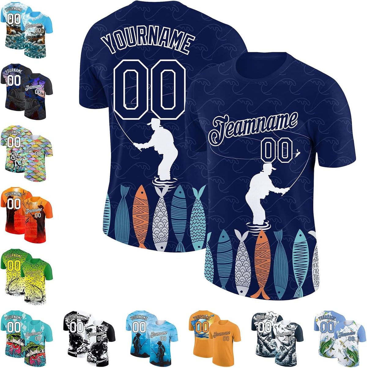 Custom Fishing Jersey Short Sleeve Fish Graphic T-Shirts Personalized Sun Protection Breathable Sports Tees Unisex - Navy