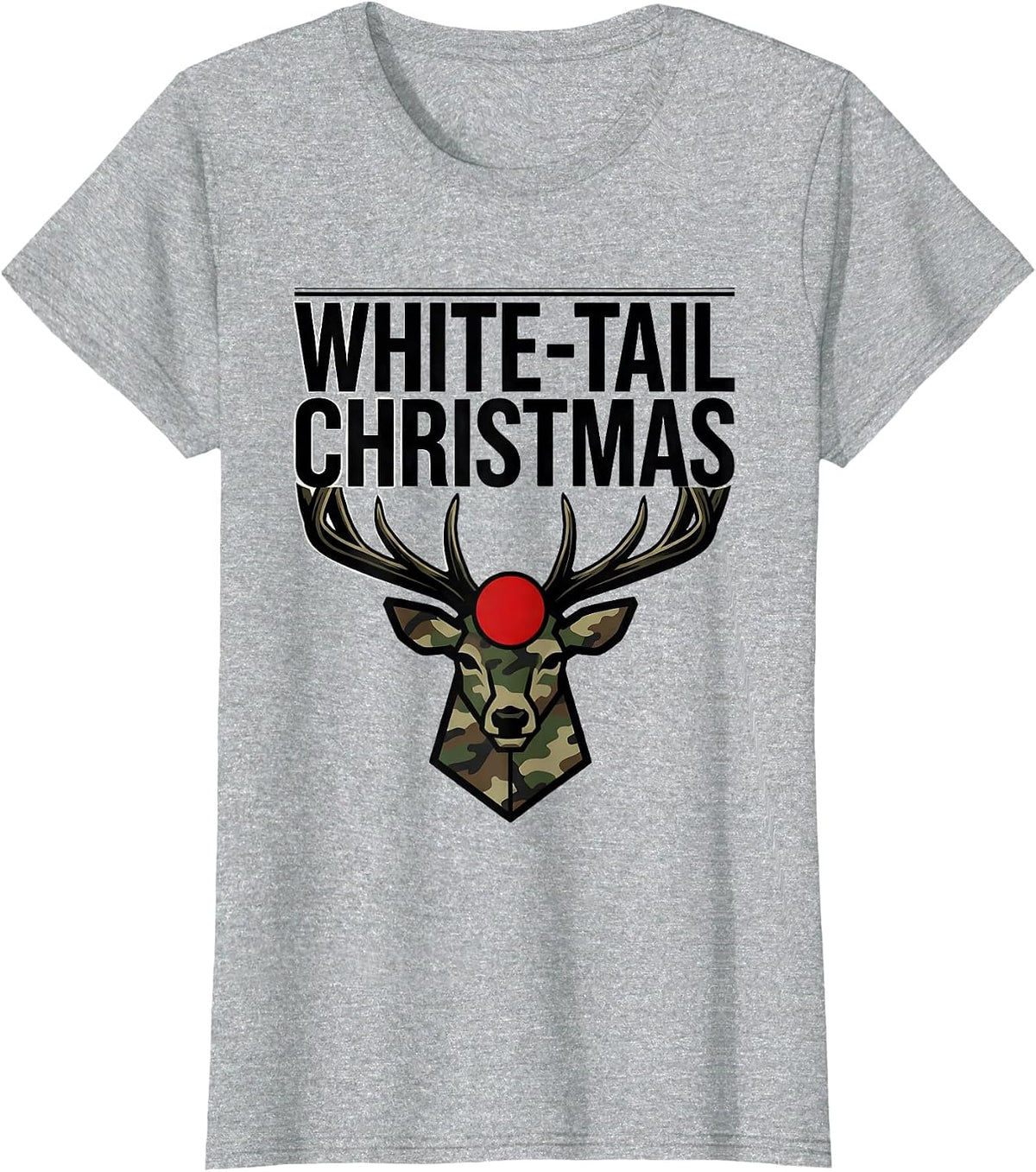 Women's White-Tail Christmas Funny Camo Deer Hunting Holiday Party T-Shirt - Heather Grey