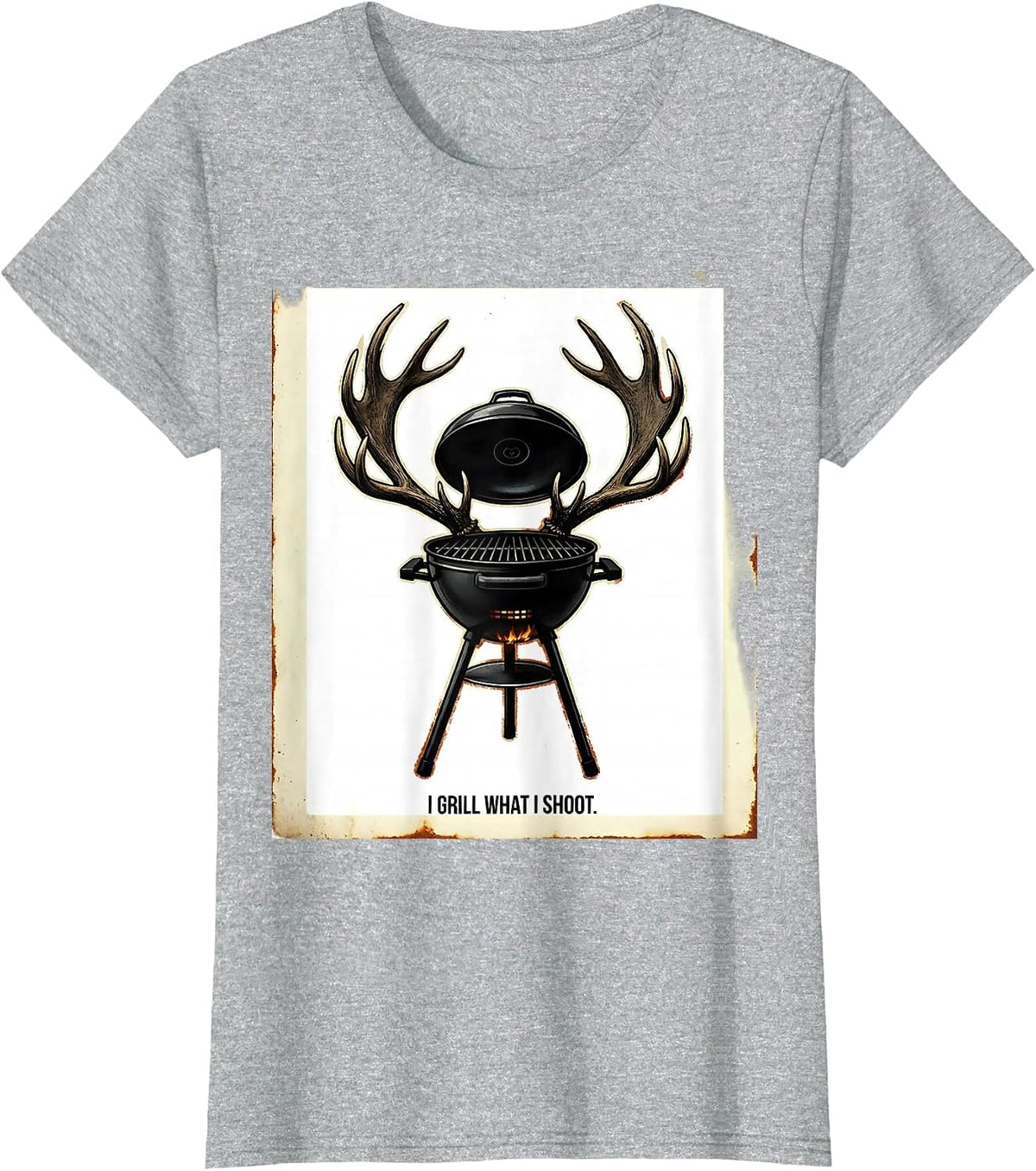 I Grill What I Shoot Funny Deer Hunting Camo Dad Humor T-Shirt - Heather Grey
