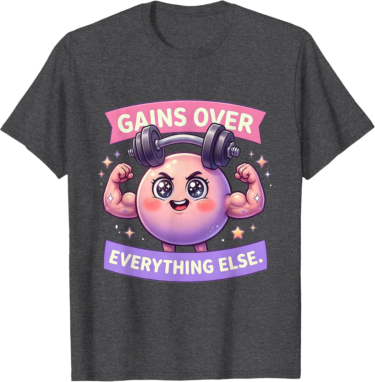 Men's Gains Over Everything Else Funny Gym Design T-Shirt - Dark Heather Grey