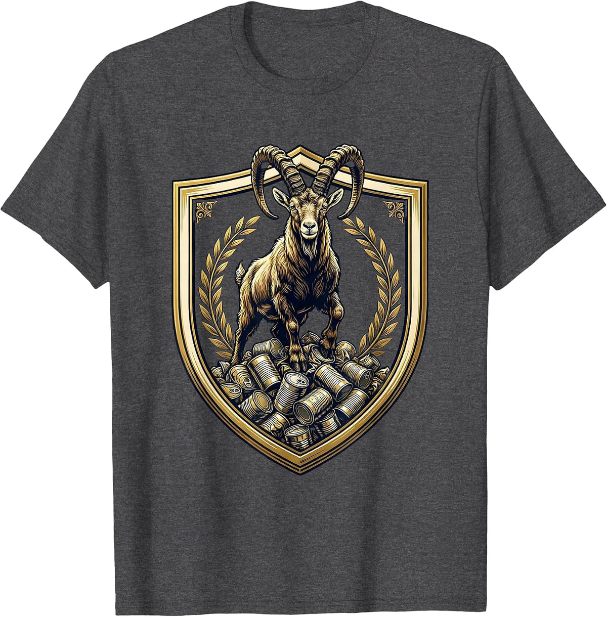 Men's Goat Standing on Crushed Tin Cans Illustration T-Shirt - Dark Heather Grey