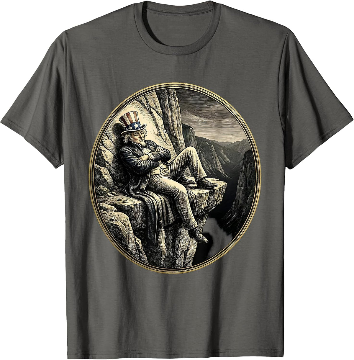 Men's Funny Mountain Goat Napping On Cliff Edge T-Shirt - Asphalt Grey