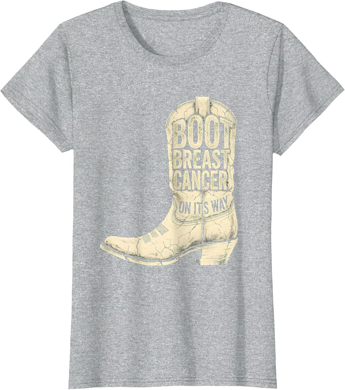 Women's Boot Breast Cancer On Its Way Boho Western Cowgirl Support T-Shirt - Heather Grey