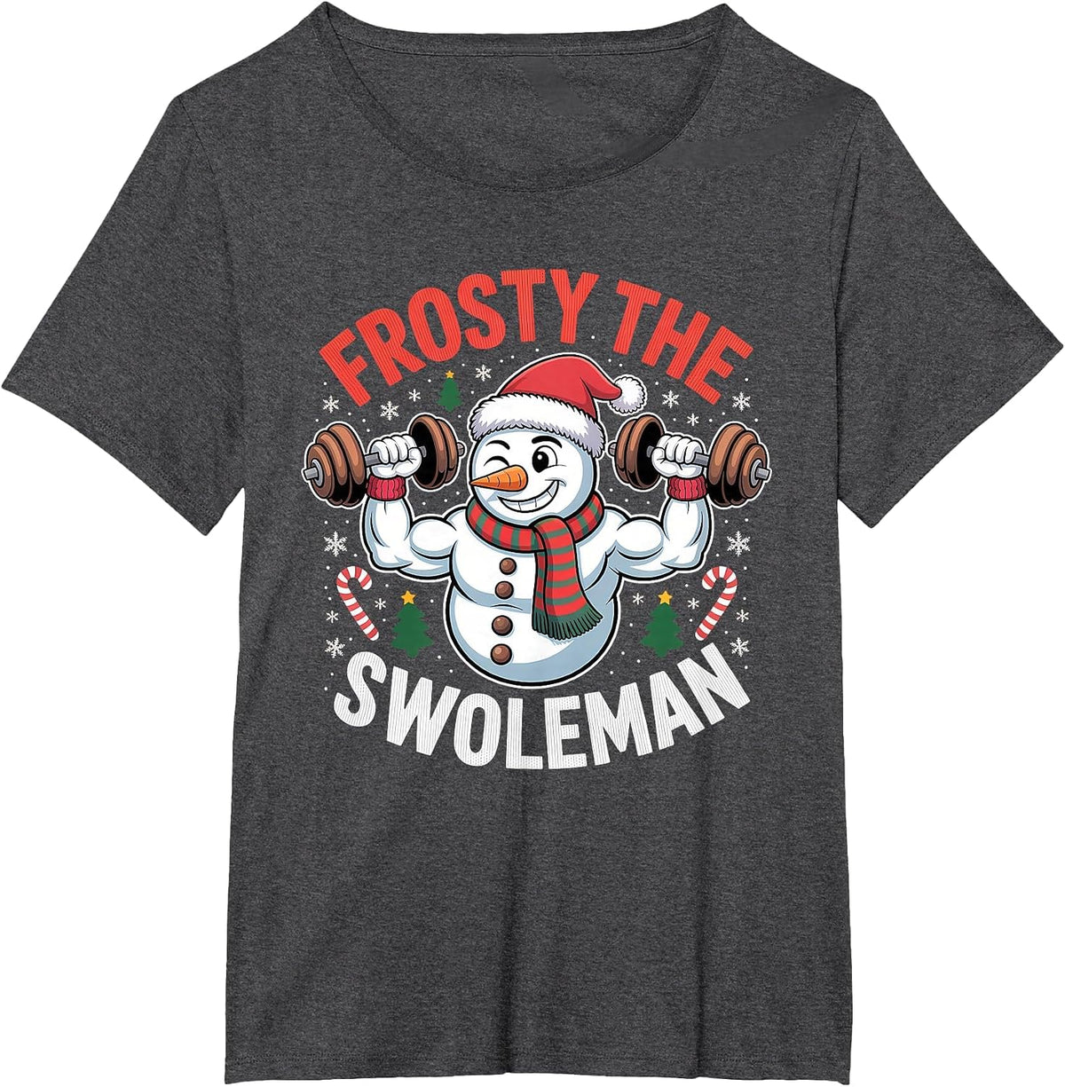 Frosty The Swoleman Funny Gym Swole Bro Snowman T-Shirt - Dark Heather Grey