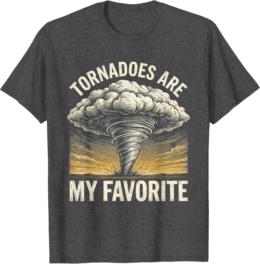 Men's Tornadoes Are My Favorite Woodcut Engraving Storm Chaser T-Shirt - Dark Heather Grey
