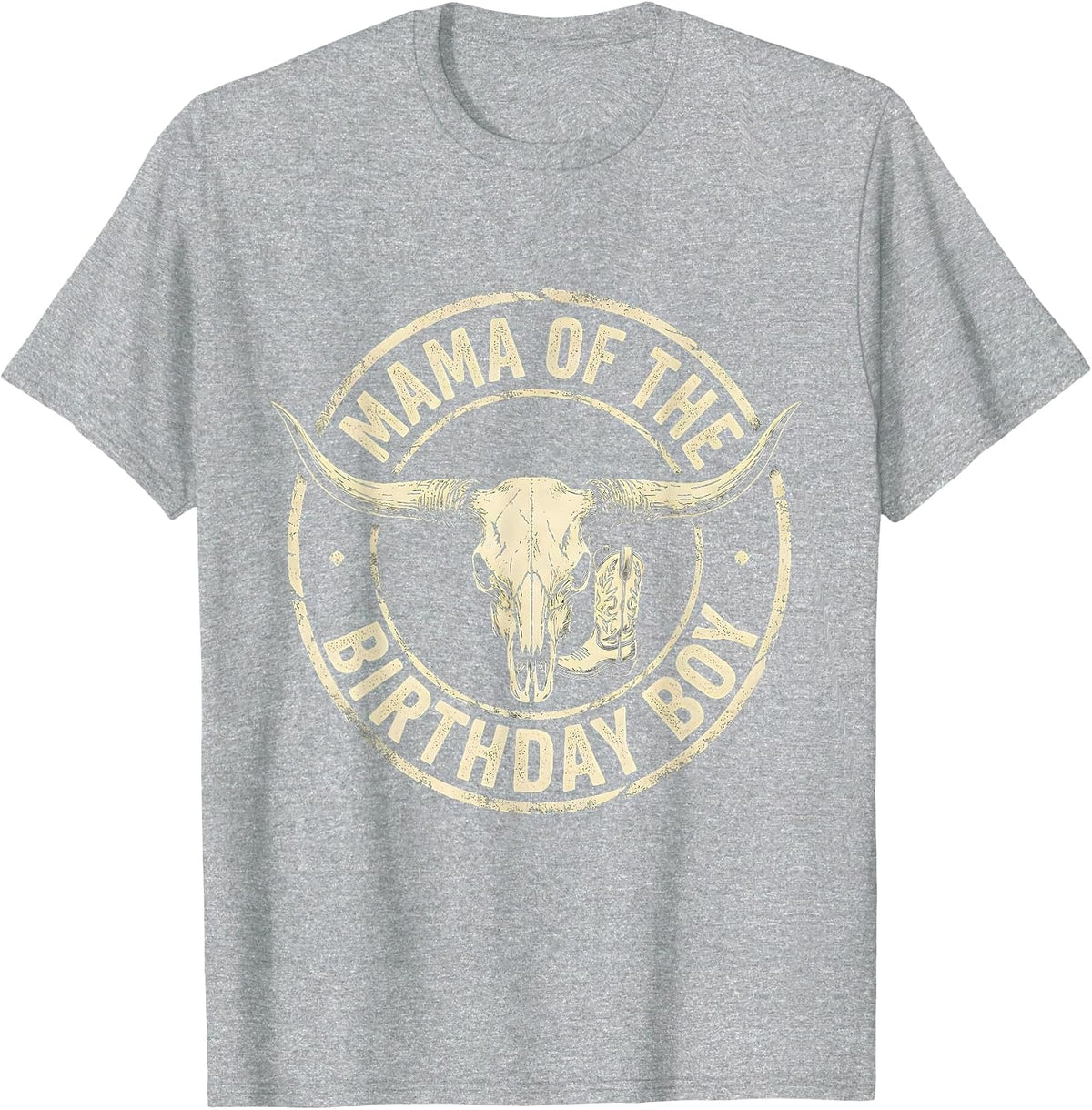 Men's Mama Of The Birthday Boy Boho Western Farm Cowboy 1st T-Shirt - Heather Grey