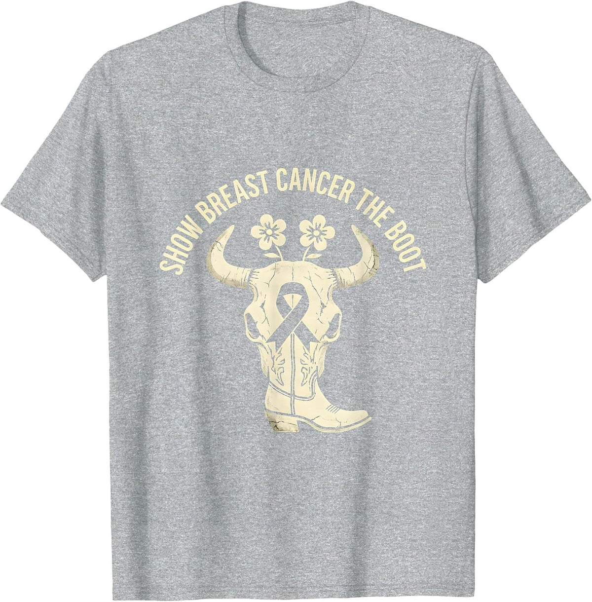 Men's Show Breast Cancer The Boot Boho Western Cowgirl Awareness T-Shirt - Heather Grey