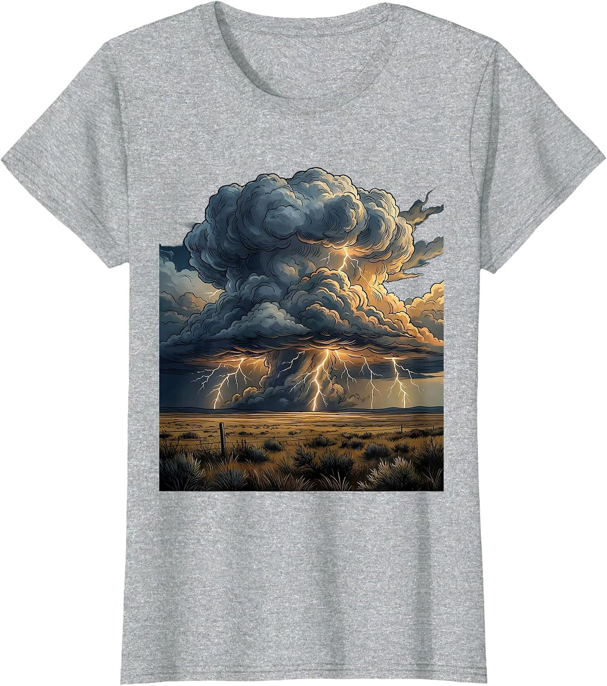 Lightning Storm Over Open Flatlands Graphic T-Shirt - Heather Grey